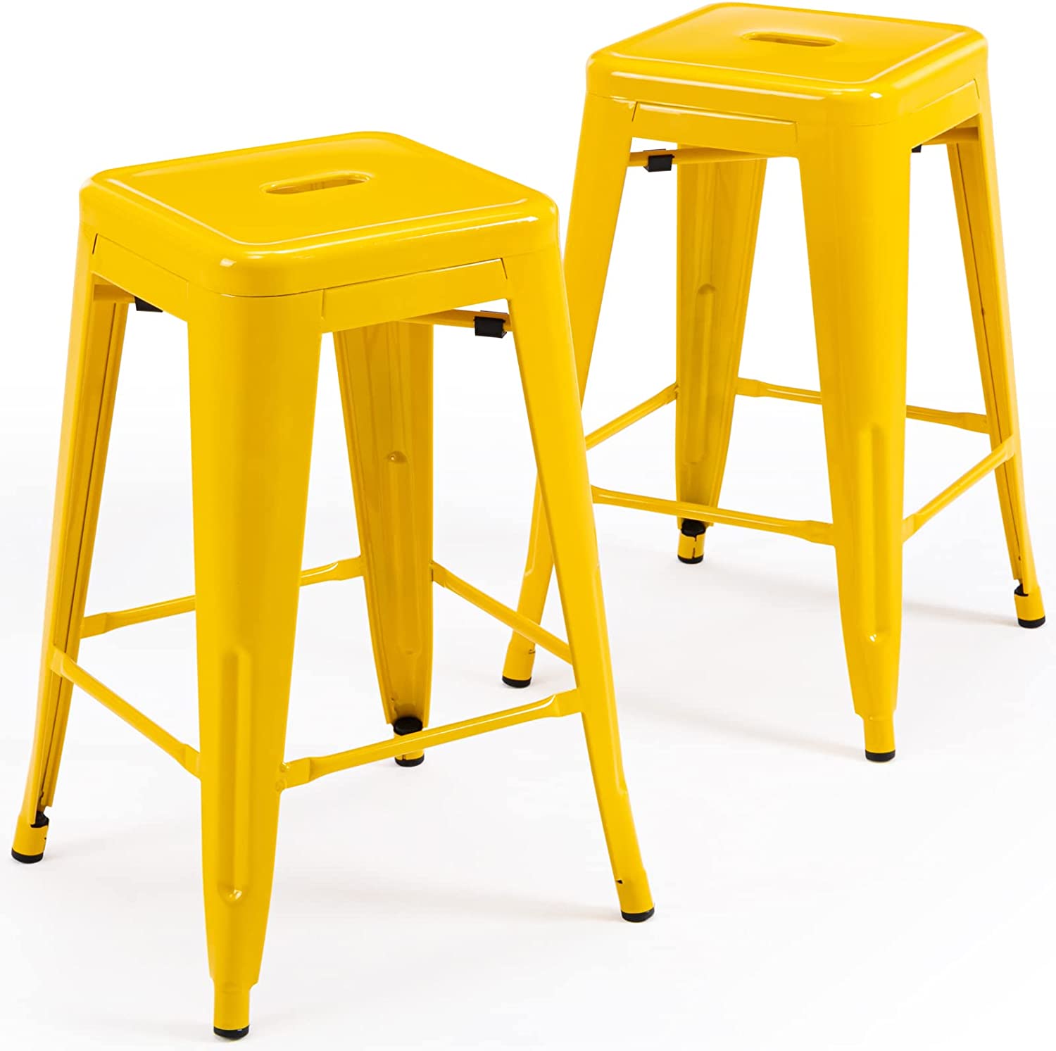 24 Inch Metal Bar stools, Backless Counter Height Barstools, Indoor Outdoor Stackable Stools with Square Seat