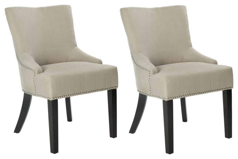 Set of 2 Dining Chair  Padded Seat With Curved Back and Nailhead Trim  Beige   Transitional   Dining Chairs   by Declusia  Houzz