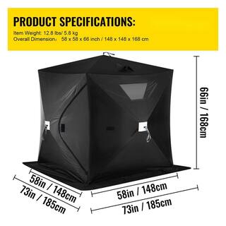 VEVOR Pop-Up Ice Fishing Tent 2 To 3 Person Portable Ice Shelter with Waterproof Oxford Fabric for Winter Fishing Black HSBDZP00000000001V0