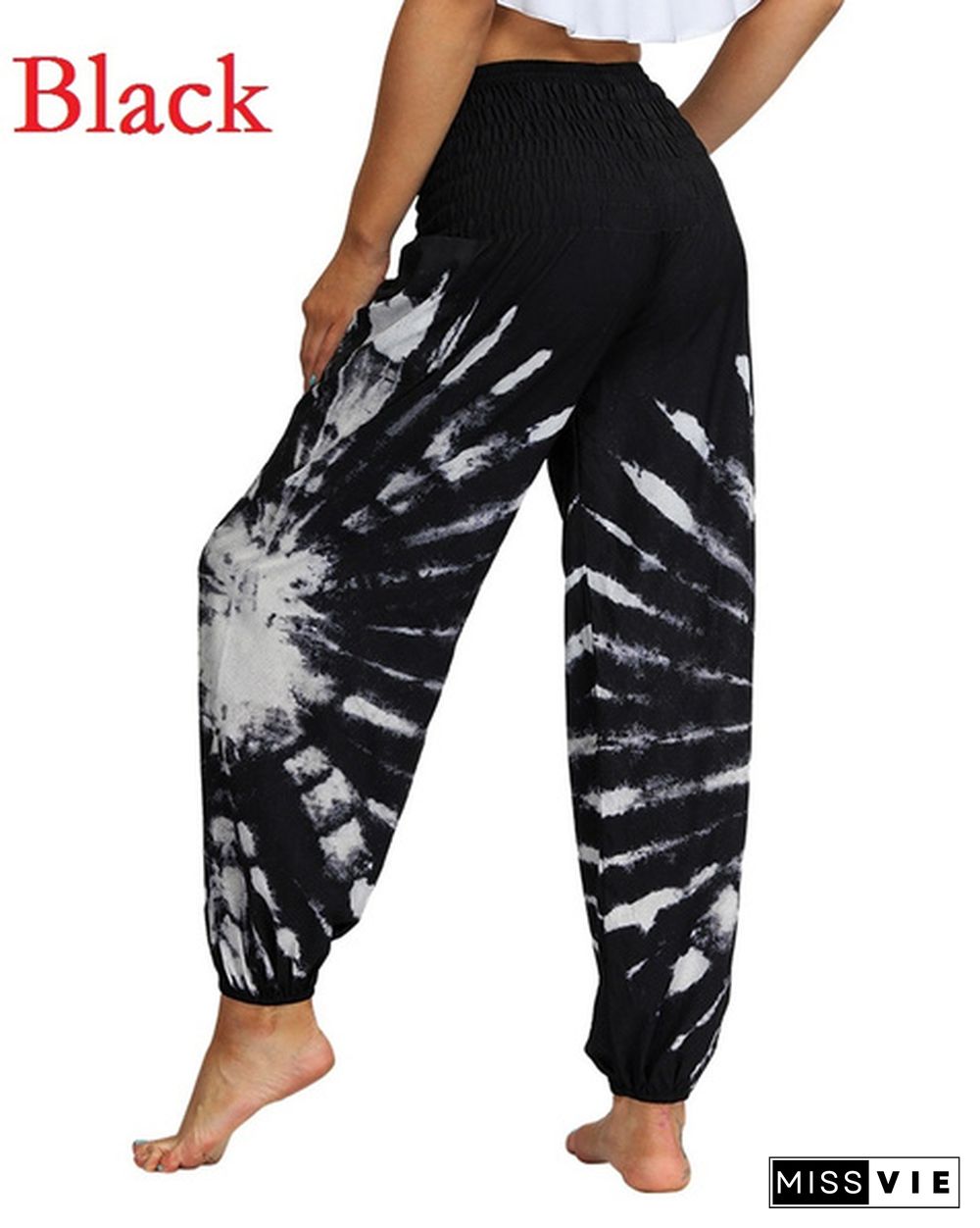 New Fashion Tie Dye Print Harem Hippie Pants for Womens Yoga Pants Wide Leg Comfy Elasticity High Waisted Loose Straight Lounge Running Workout Legging Home Clothes Pants Plus Size S-5XL