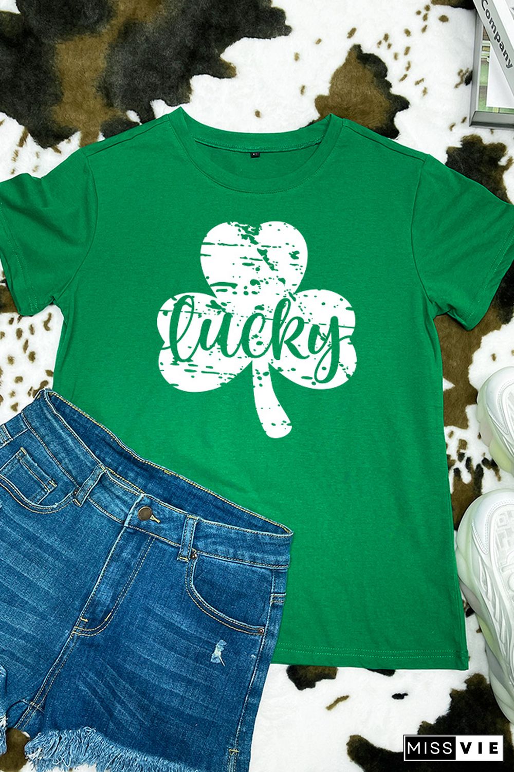 Clover Lucky Letter Print Short Sleeve Graphic Tee Wholesale