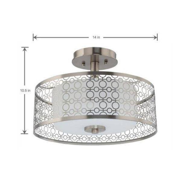 Hampton Bay Toberon 14 in. 1-Light Brushed Nickel LED Semi-Flush Mount with Etched Parchment Glass Shade 7914HBBNDI