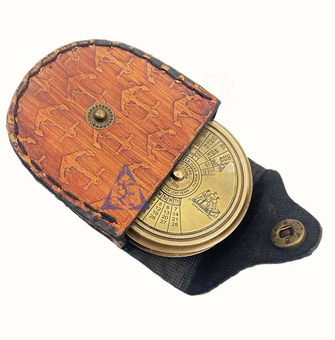 Brass Unique Calendar Sundial Compass with Leather Case  Handmade Gift Functional Compass Gift birthday gift