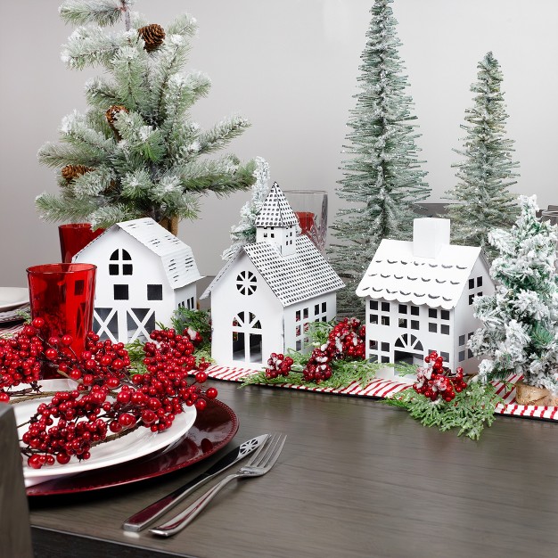 Auldhome Design farmhouse Christmas Village church Barn And School Set Of 3