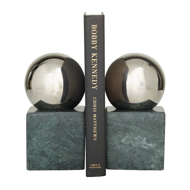 Set Of 2 Marble Orb Bookends Silver Cosmoliving By Cosmopolitan