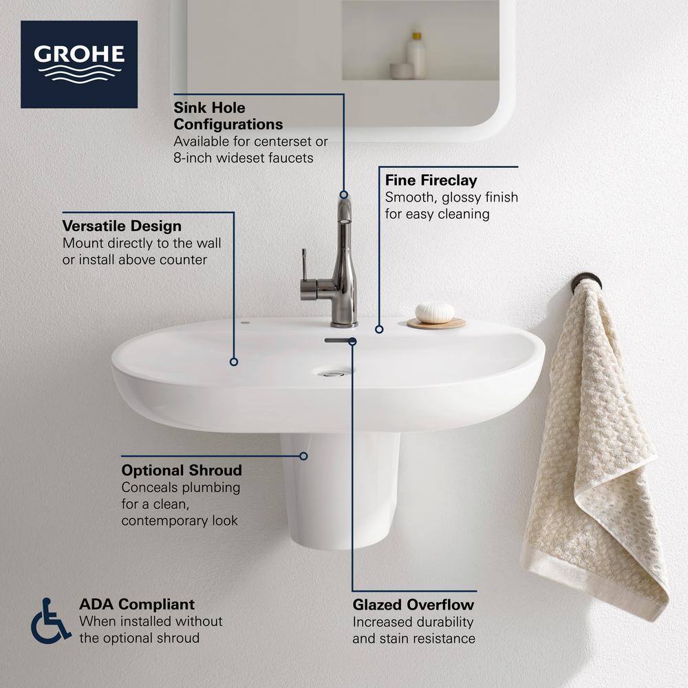 GROHE Essence Single-Hole Wall Mounted Fireclay Bathroom Sink in Alpine White 39669000