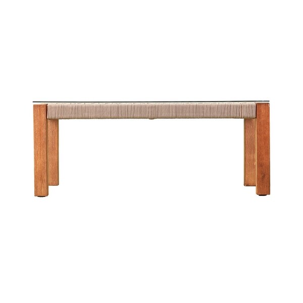 SEI Furniture Belen Contemporary Natural Acacia Wood Cocktail Table with Glass Top and Rope Detail