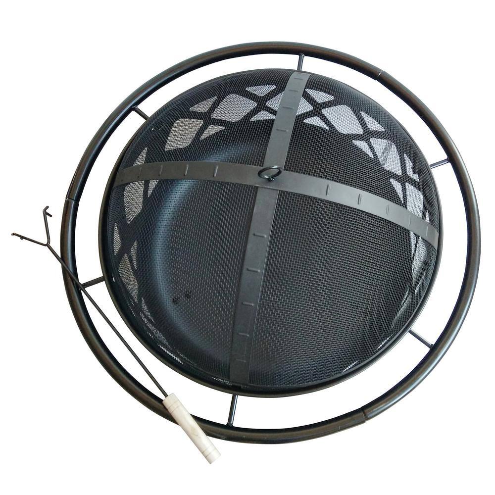 Teamson Home 30 in. x 24 in. Round Steel Wood Burning Outdoor Fire Pit in Black CU296