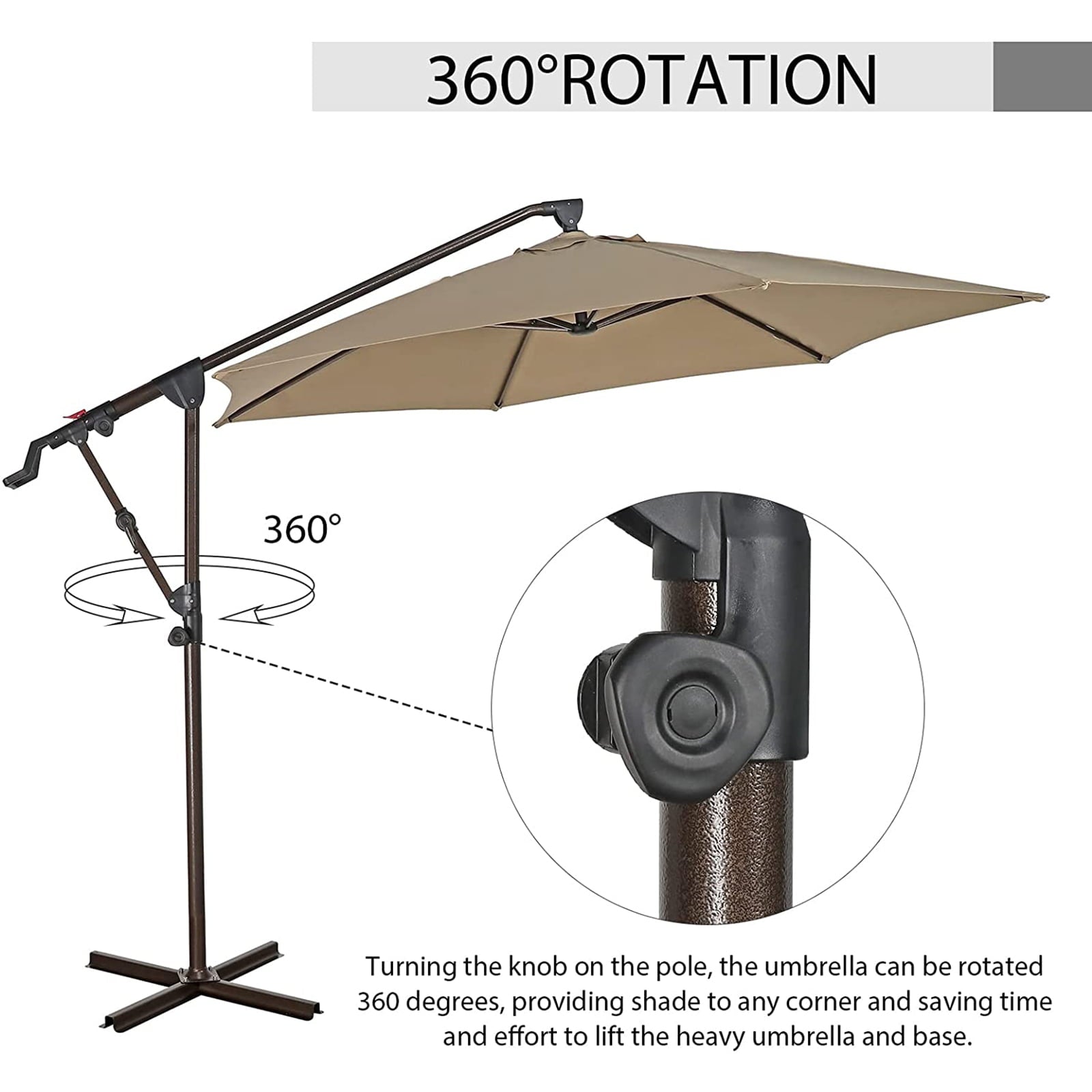 Outdoor Patio Umbrella, 10ft Offset Hanging Patio Umbrella with Aluminum Stand, Outdoor Cantilever Umbrella with 360° Rotation, Crank and Tilt System, Beige