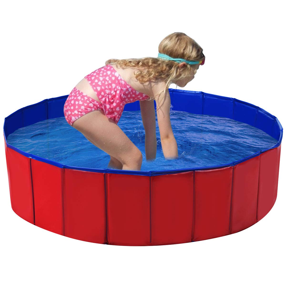 Costzon Foldable Swimming Pool for Kids, 48'' x 12'' Collapsible Bathing Tub w/ Bottom Drain Plug