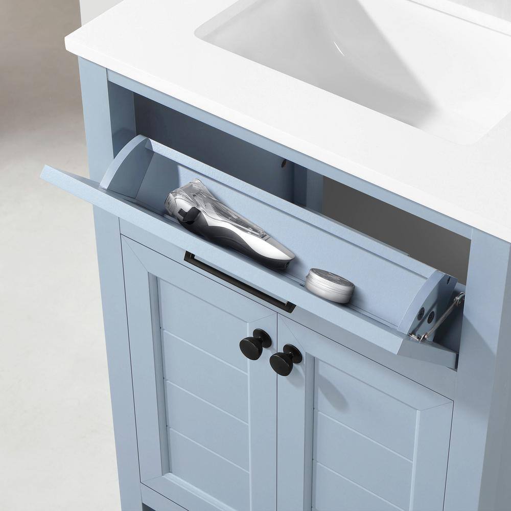 Home Decorators Collection Hanna 24 in. W x 19 in. D x 34.50 in. H Freestanding Bath Vanity in Spruce Blue with White Engineered Stone Top Hanna 24SB