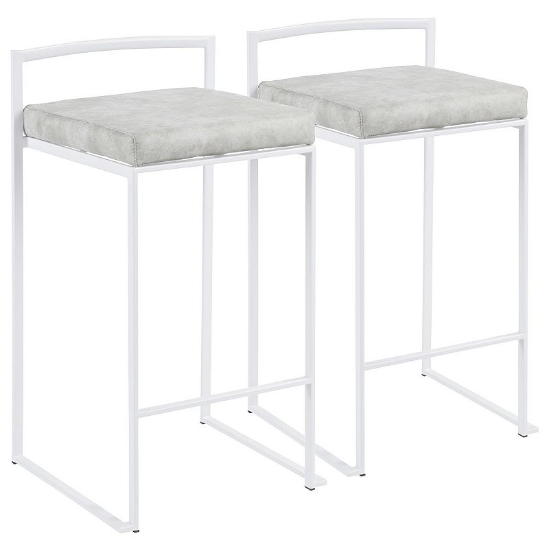 Set of 2 White and Light Gray Leather Stacker Counter Stool - 31