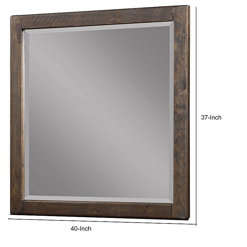 Rough Sawn Texture Wooden Frame Rectangular Dresser Mirror， Espresso Brown