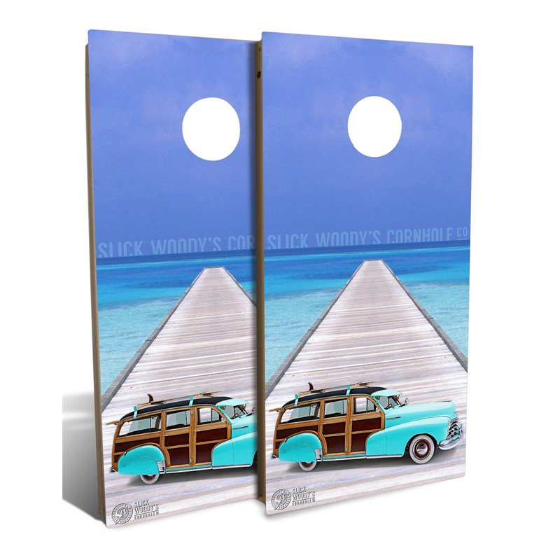 Slick Woody's Backyard Woody Wagon Pier Cornhole Board Set in Multi-Color