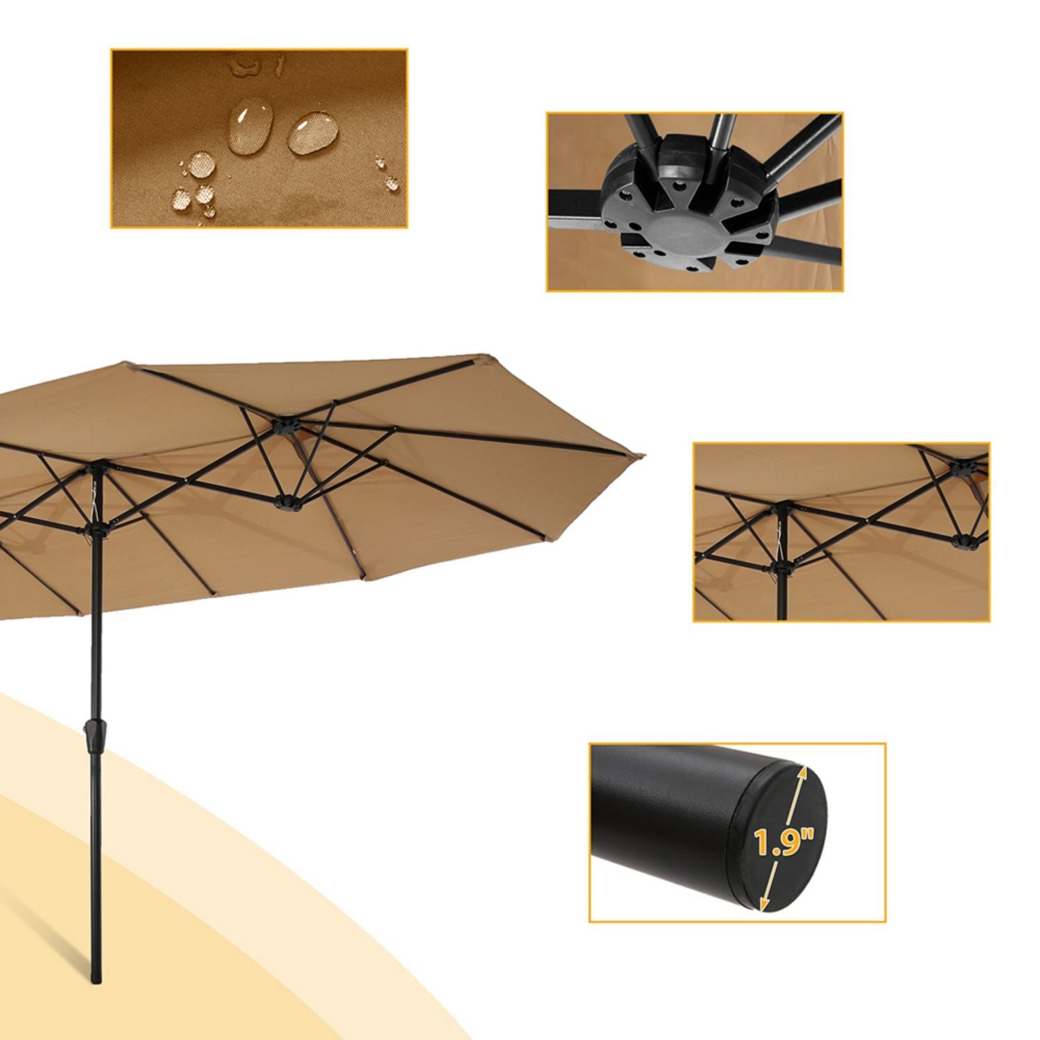 Cmgb Large Double-Sided Rectangular Outdoor Patio Umbrella with Crank-Taupe