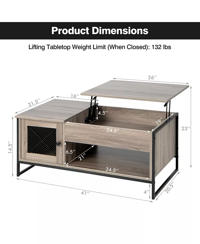 Costway Lift Top Coffee Table 42'' W  StorageandHidden Compartment and Open Shelf Living Room