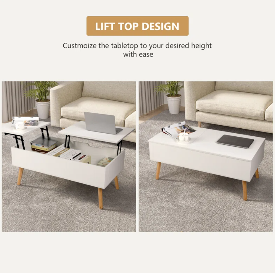 Lift Top Coffee Table with Storage, Double Lift Top Rectangular Storage Coffee Table