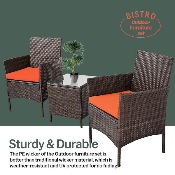 Pyramid Home Decor Rattan 3piece Patio Bistro Set