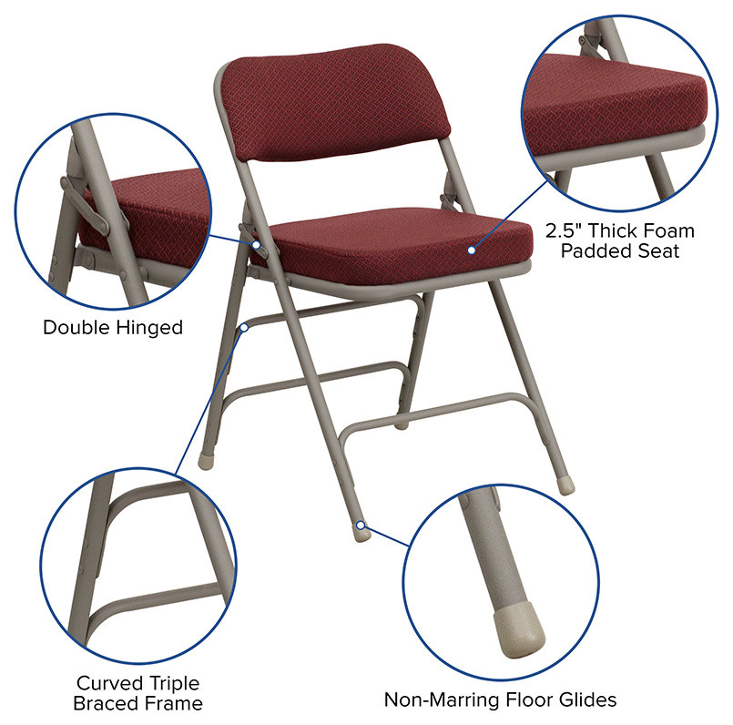 Triple Braced and Double Hinged Burgundy Fabric Metal Folding Chair  Set of 2   Modern   Folding Chairs And Stools   by Beyond Design  ampMore  Houzz