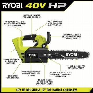 40V HP Brushless 12 in. Top Handle Battery Chainsaw (Tool Only)