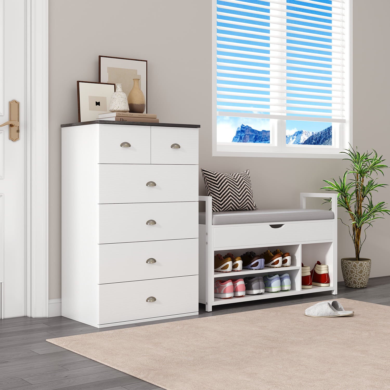 White Chest of Drawers with Locks on 2-Top Chest of Drawers, 6 - Drawer Dresser