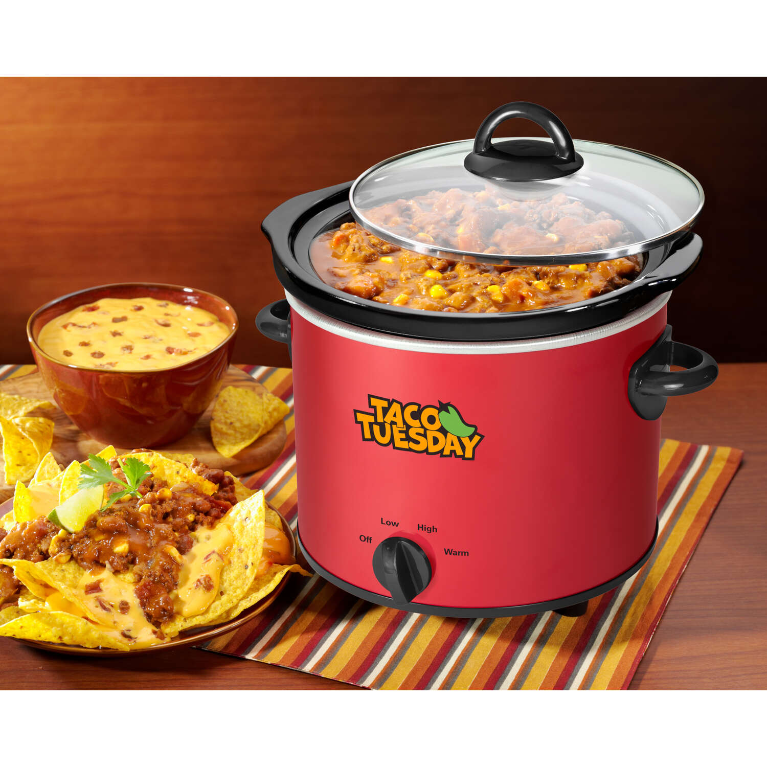 Taco Tuesday 2 qt Red Ceramic Slow Cooker