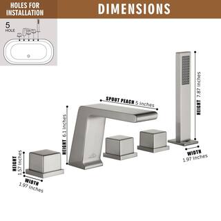 CASAINC 3-Handle Tub-Mount Roman Tub Faucet with Hand Shower in Brushed Nickel M5437-BN