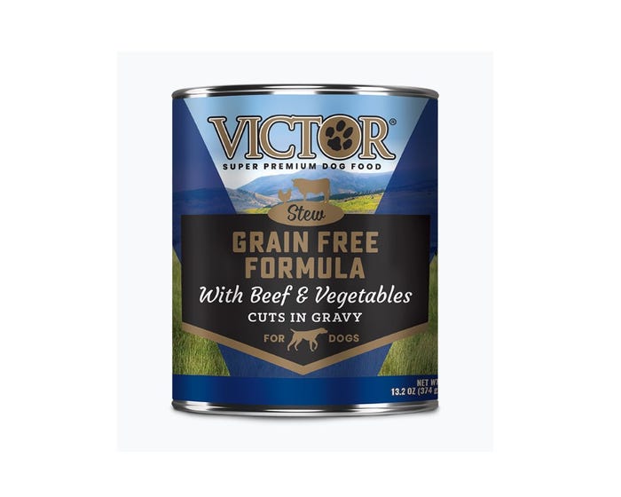 Victor Grain Free Formula with Beef and Vegetables Stew Cuts in Gravy Wet Dog Food， 13.2 oz. Can