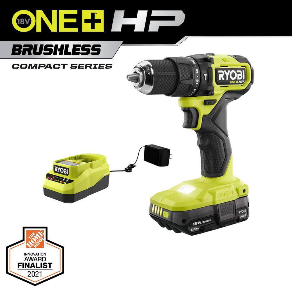 RYOBI ONE+ HP 18V Brushless Cordless Compact 12 in. Hammer Drill Kit with (1) 1.5 Ah Battery and Charger PSBHM01K