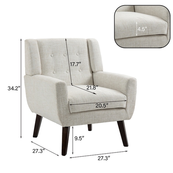 Set of 2 Modern Accent Chair Cotton Linen Upholstered Armchair for Living Room