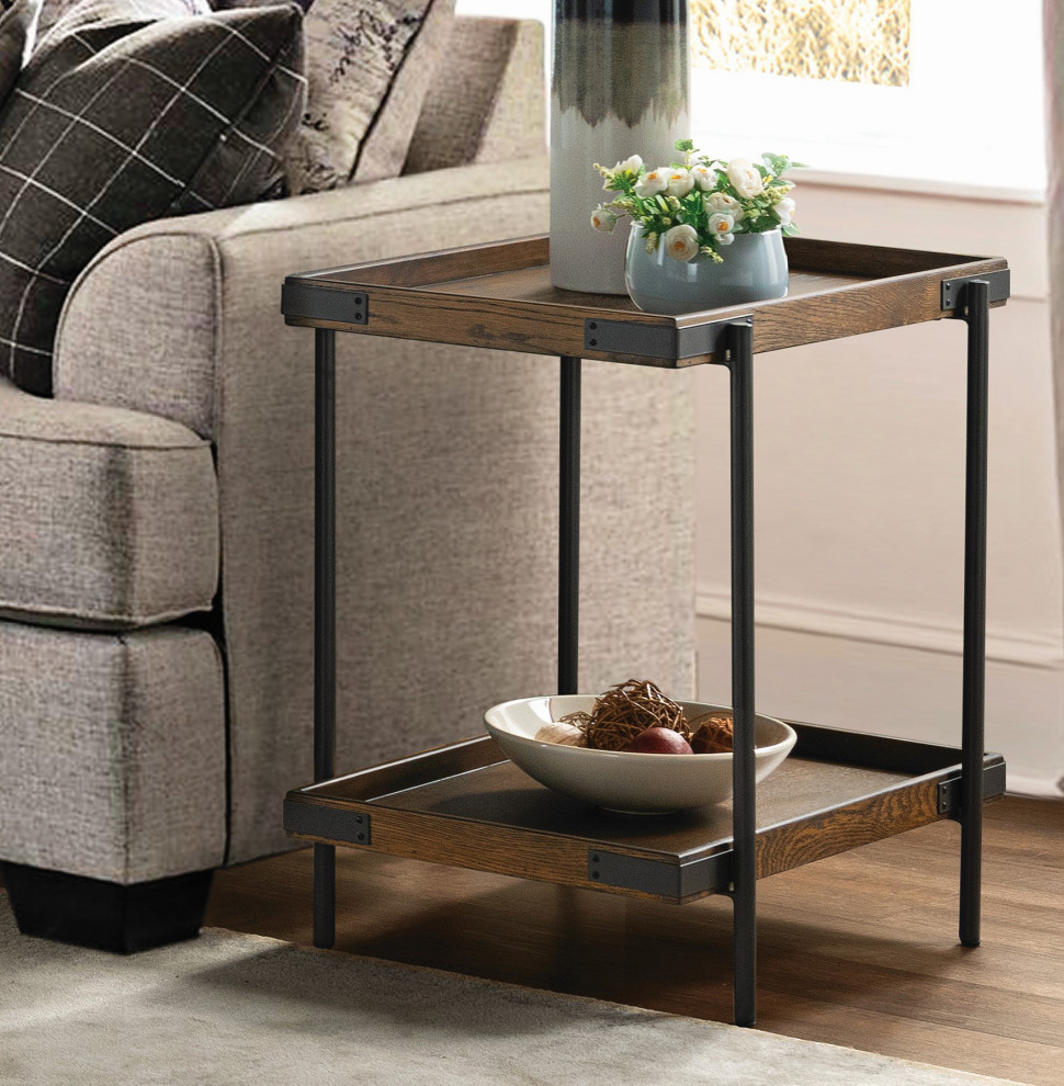 Kyra 27 quotOak and Metal Side Table  Shelf   Industrial   Side Tables And End Tables   by Bolton Furniture  Inc.  Houzz