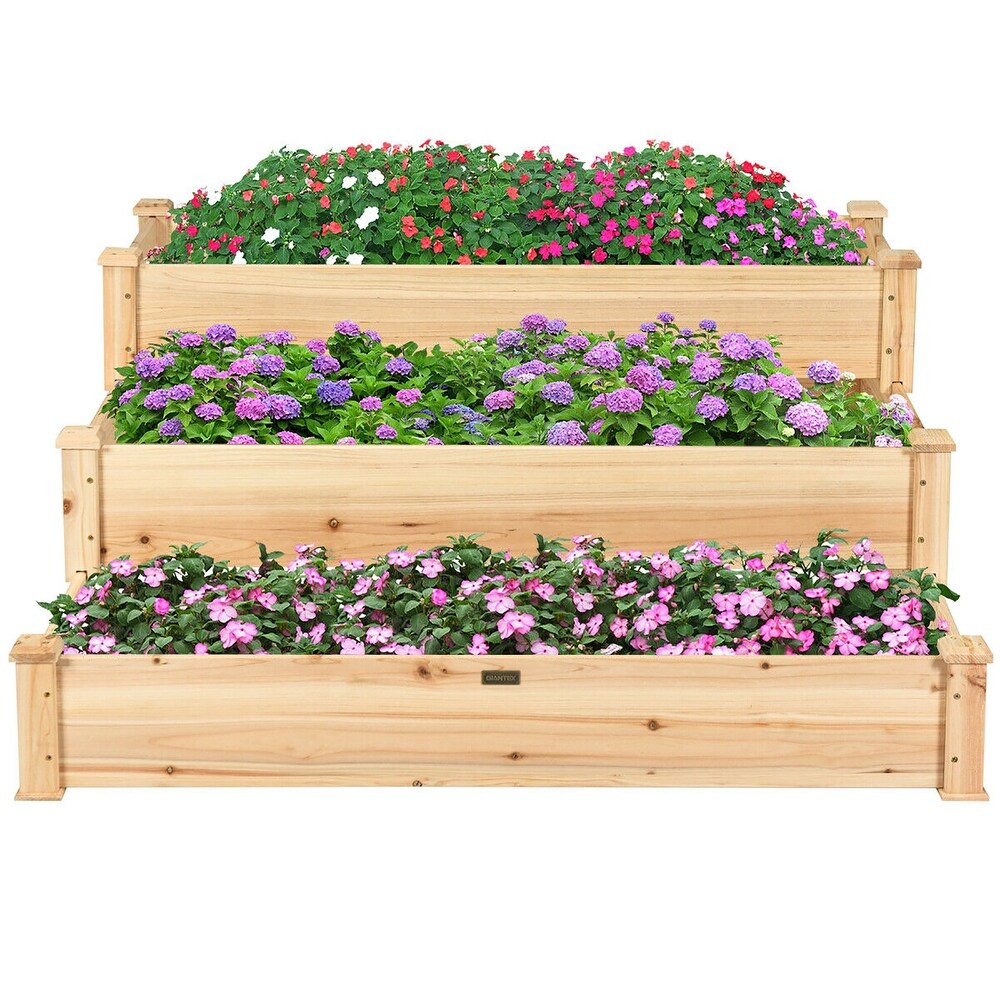 Costway 3 Tier Wooden Raised Garden Bed Planter Kit Outdoor Grow   49\