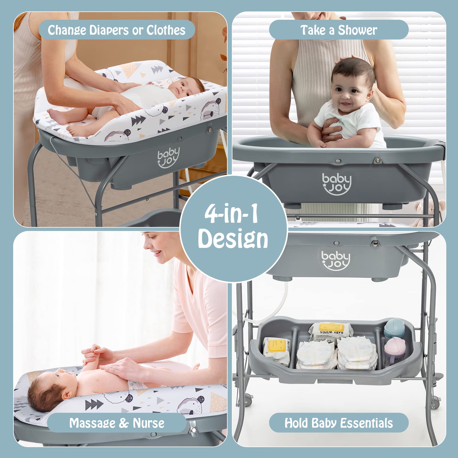 Costzon Baby Bathtub with Changing Table, Foldable Infant Diaper Changing Station