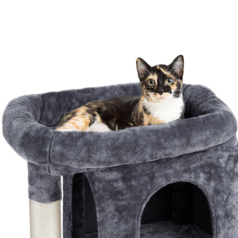 Easyfashion 33.5" Small Cat Tree Tower with 2 Condos, Dark Gray