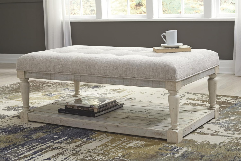 Contemporary Coffee Table  Pinewood Legs With Padded Polyester Top  White Wash   French Country   Coffee Tables   by Decor Love  Houzz