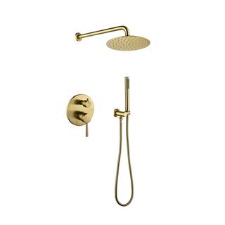 Satico 2-Spray Patterns with 10 in. Tub Wall Mount Dual Shower Heads in Brushed Gold GB013806S