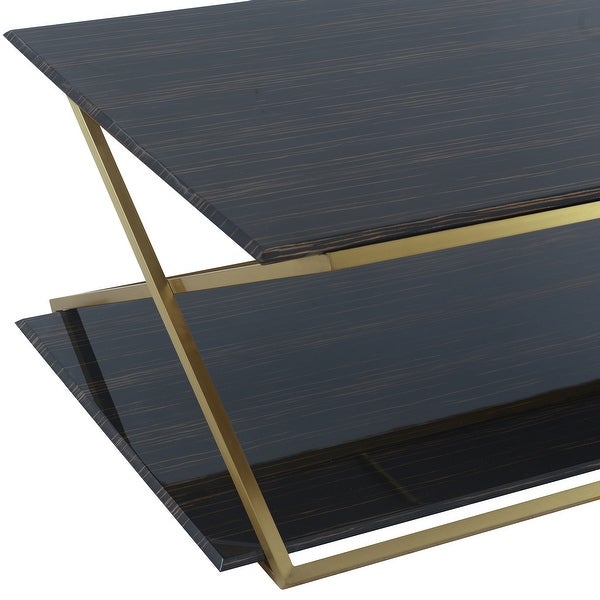 Westlake Dark Brown Veneer Coffee Table with Brushed Gold Legs