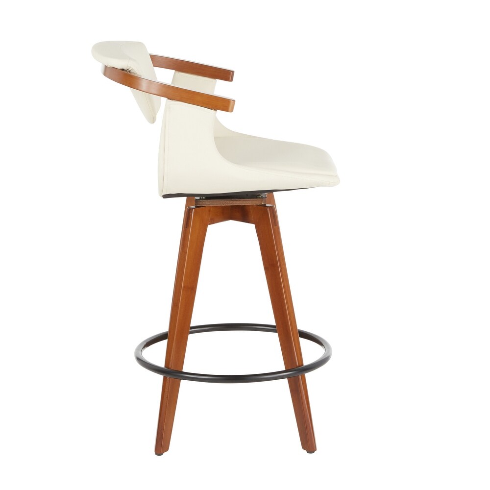 Oracle Mid Century Modern Counter Stool in Faux Leather   Walnut Wood   N/A