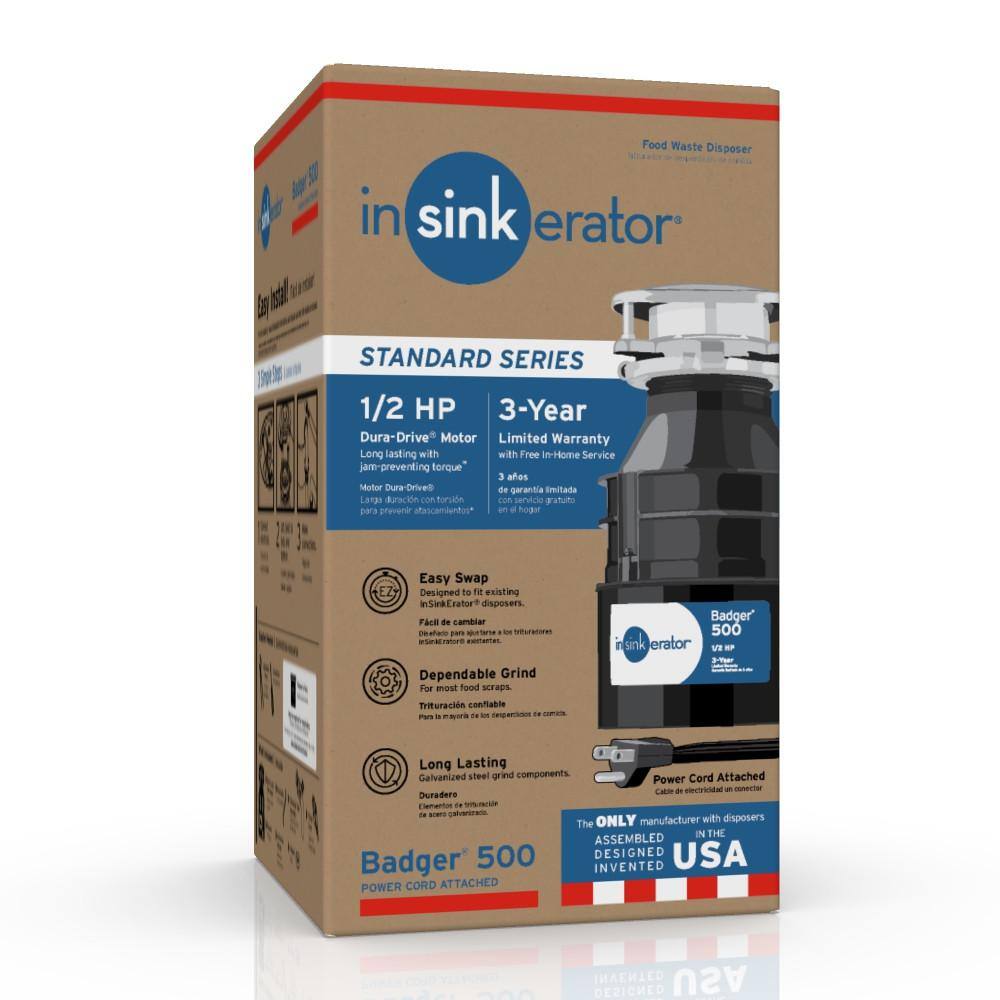 InSinkErator Badger 500 Lift  Latch Standard Series 12 HP Continuous Feed Garbage Disposal with Power Cord Badger 500 WC