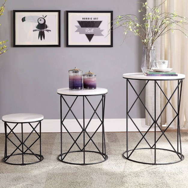 3pc Melmar White Top Nesting Table White black Homes Inside Out