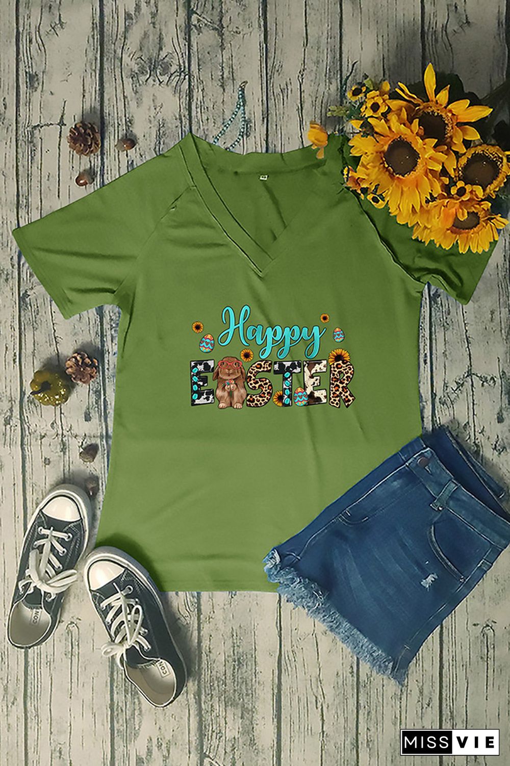 Happy Easter V Neck Graphic Tee