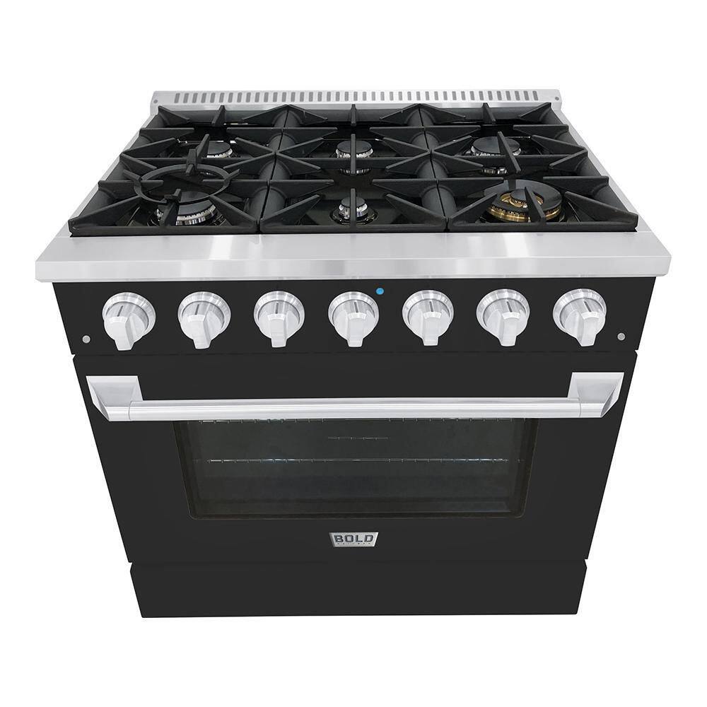 Hallman BOLD 36 in. 5.2 cu. ft. 6 Burner Freestanding All Gas Range with Gas Stove and Gas Oven in. Grey Family HBRG36CMMG-LP