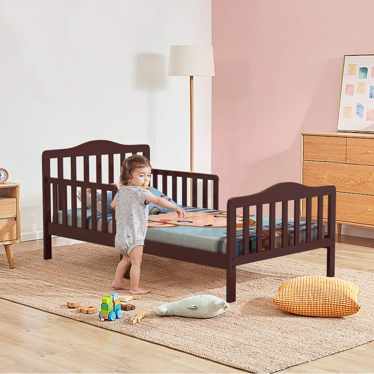 Costzon Toddler Bed, Classic Rubber Wood Kids Bed Frame