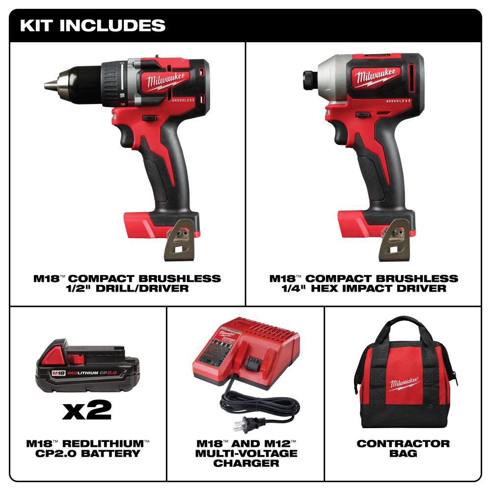 MW M18 Compact Brushless Drill Driver/Impact Driver Combo Kit 2892-22CT from MW