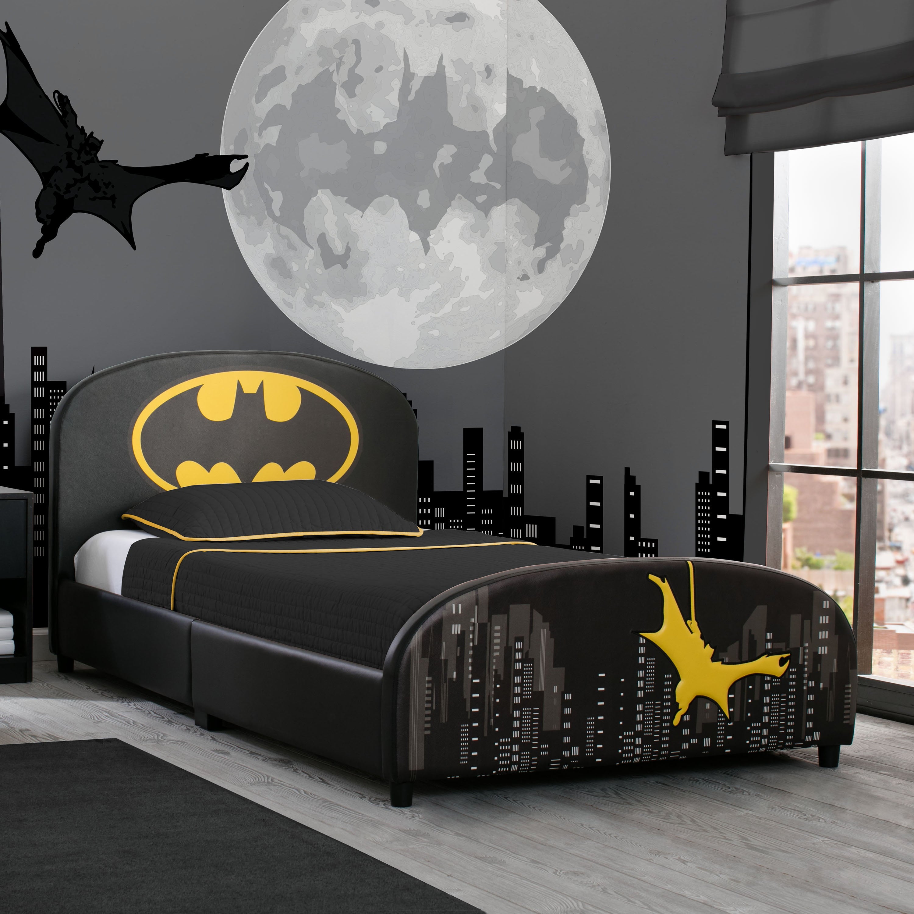 Delta Children DC Comics Batman Upholstered Twin Bed, Black