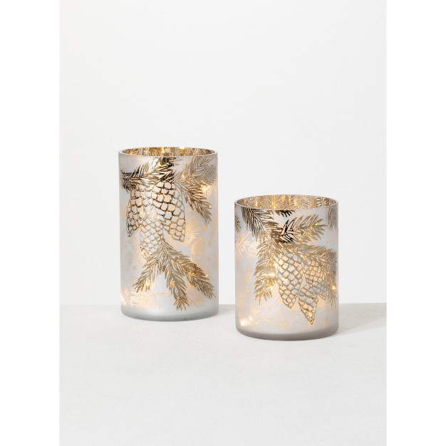 Sullivans Pinecone Glass Pillar Candle Holder Set Of 2 6 quot h amp 7 75 quot h Gold