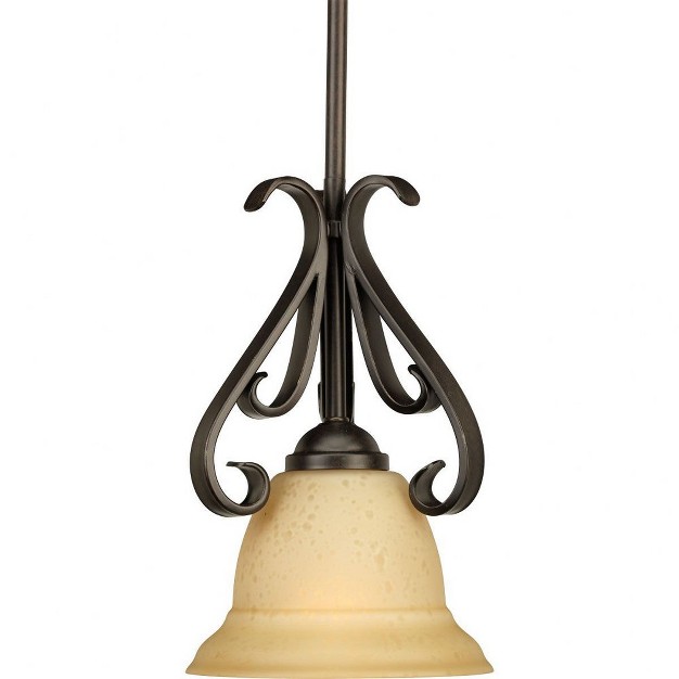 Progress Lighting Torino 1 light Mini pendant Steel Forged Bronze Bell shaped Glass Bowl Brushed Nickel Finish