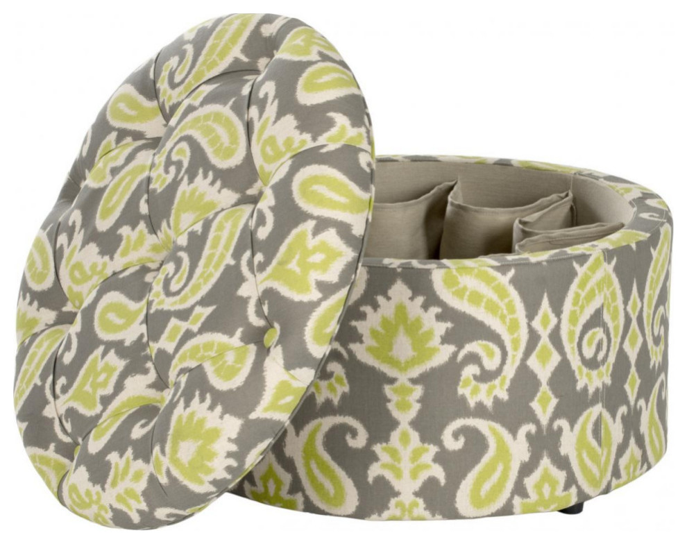 Niska Shoe Ottoman  Ikat Grass Green/Gray/Beige   Mediterranean   Footstools And Ottomans   by Rustic Home Furniture Deco  Houzz