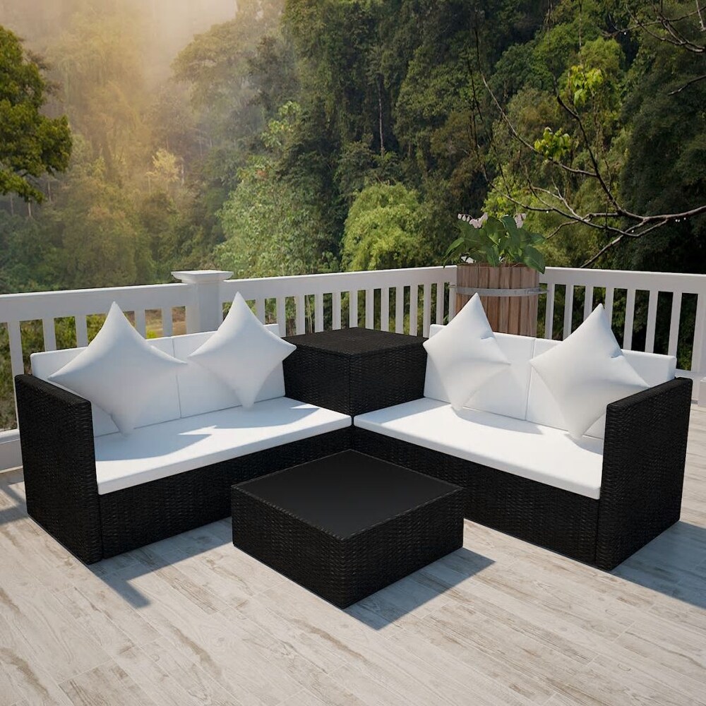 vidaXL Patio Furniture Set 4 Piece Sectional Sofa with Coffee Table Rattan   46.5\