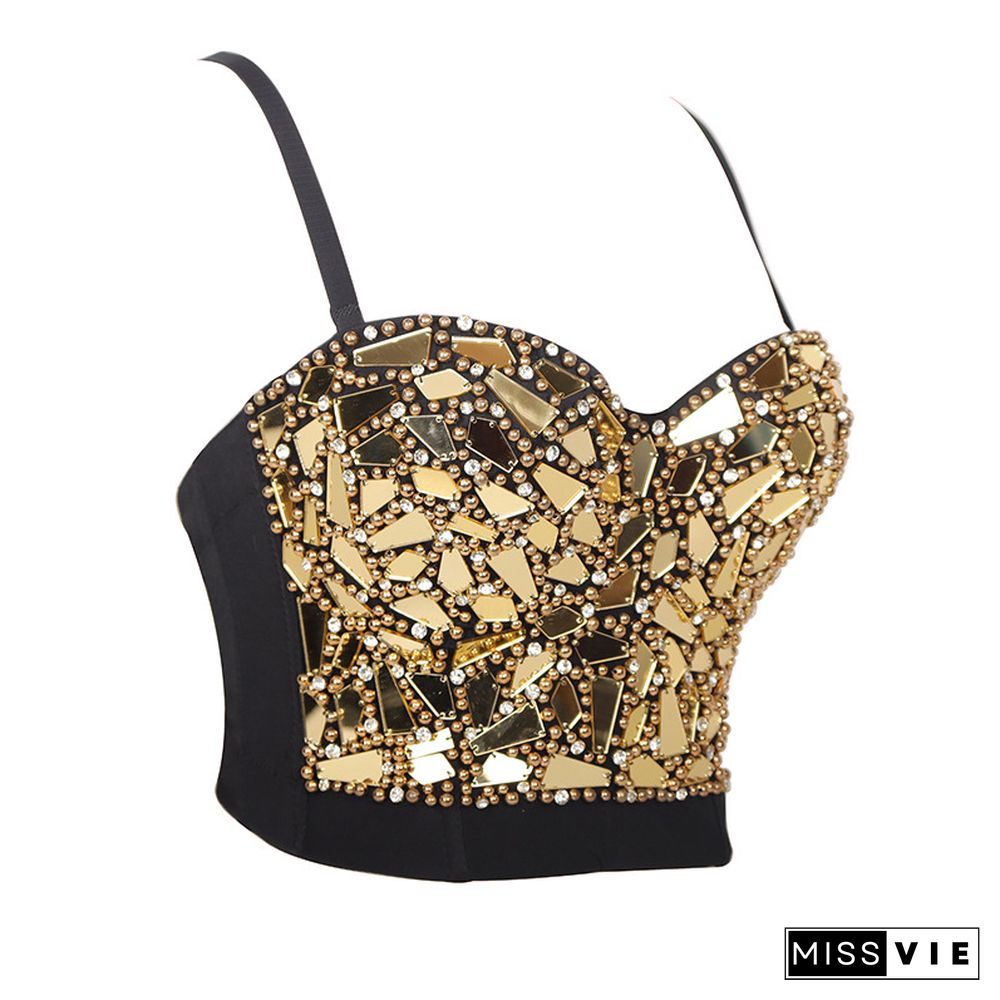 Sexy Beaded Diamond Sequins Women Camis Cropped Top Night Club Party Corset Crop Top To Wear Out Push Up Bustier Bra Db905